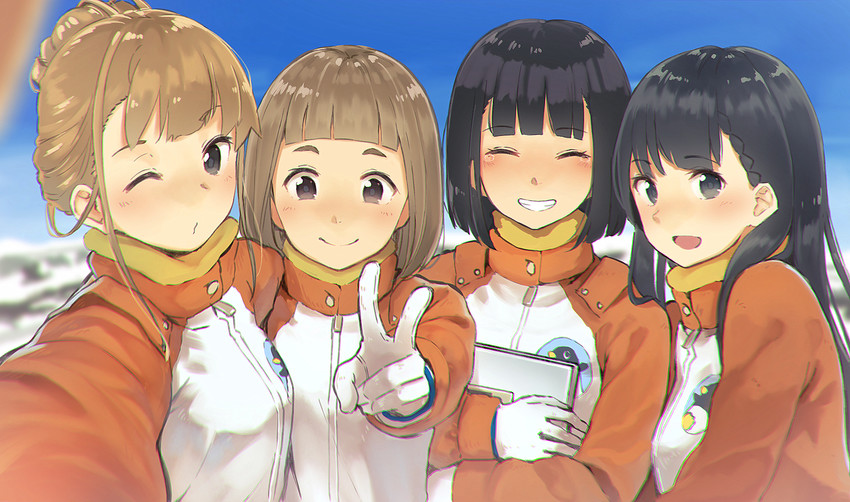 miyake hinata, kobuchizawa shirase, tamaki mari, and shiraishi yuzuki (sora yori mo tooi basho) drawn by minamito