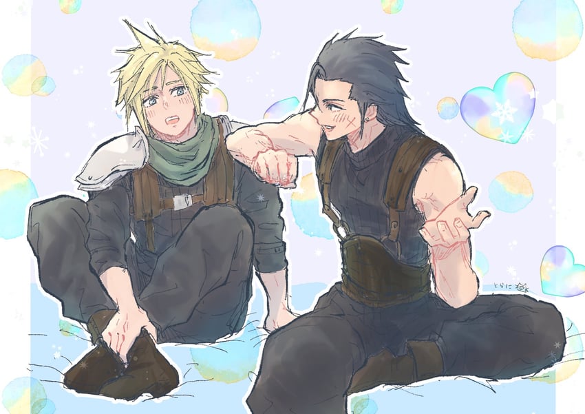 cloud strife and zack fair (final fantasy and 2 more) drawn by ninnin5tora