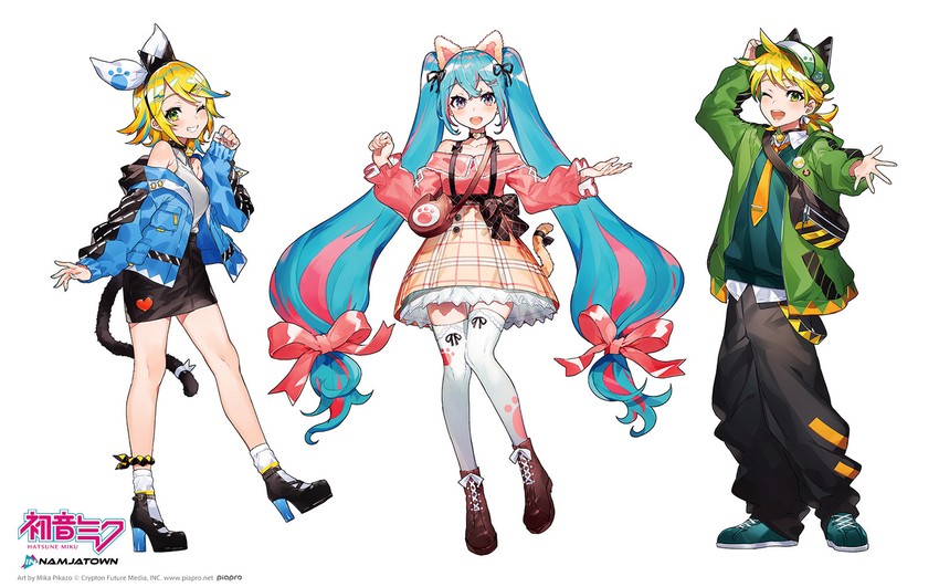 hatsune miku, kagamine rin, and kagamine len (vocaloid and 1 more) drawn by mika_pikazo