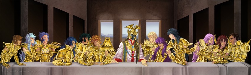 pisces aphrodite, aries muu, aquarius camus, virgo shaka, gemini saga, and 8 more (saint seiya and 1 more) drawn by blatterbury
