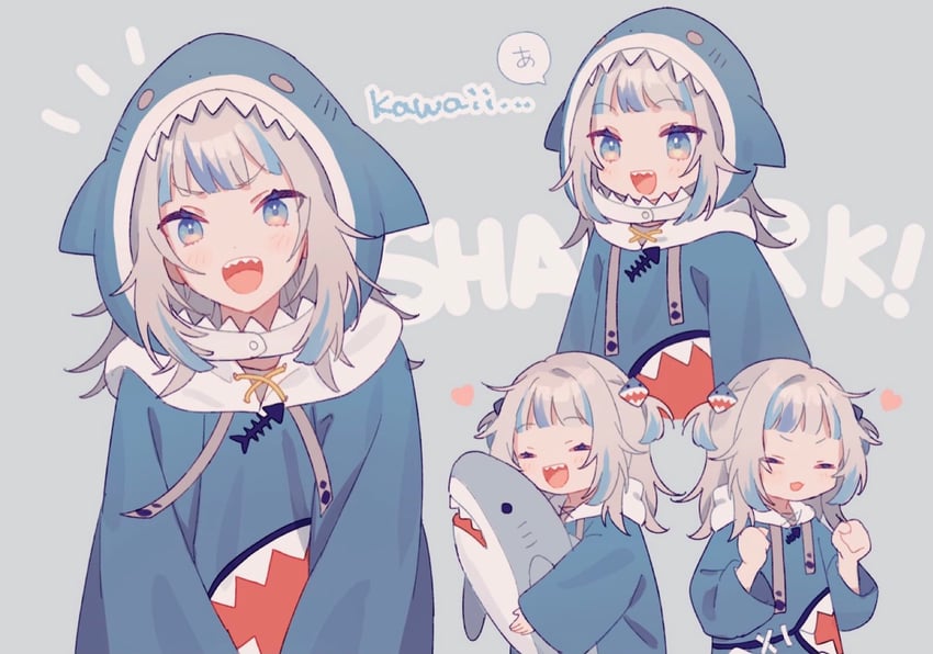 gawr gura (hololive and 1 more) drawn by moo_n_moko