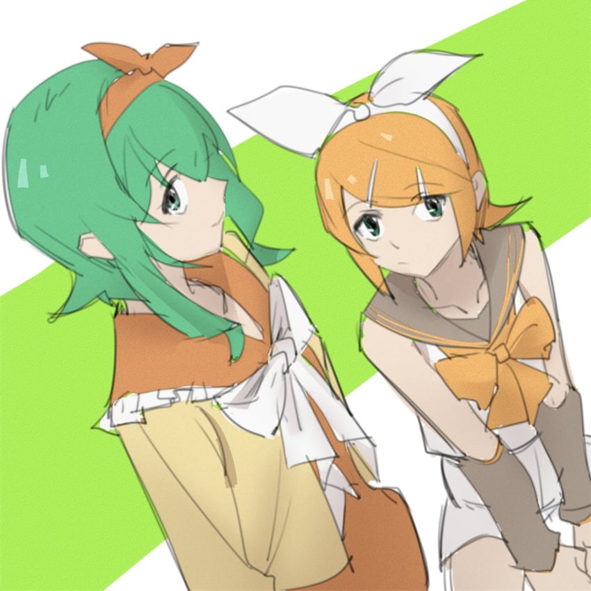 kagamine rin and gumi (vocaloid and 1 more) drawn by wounds404