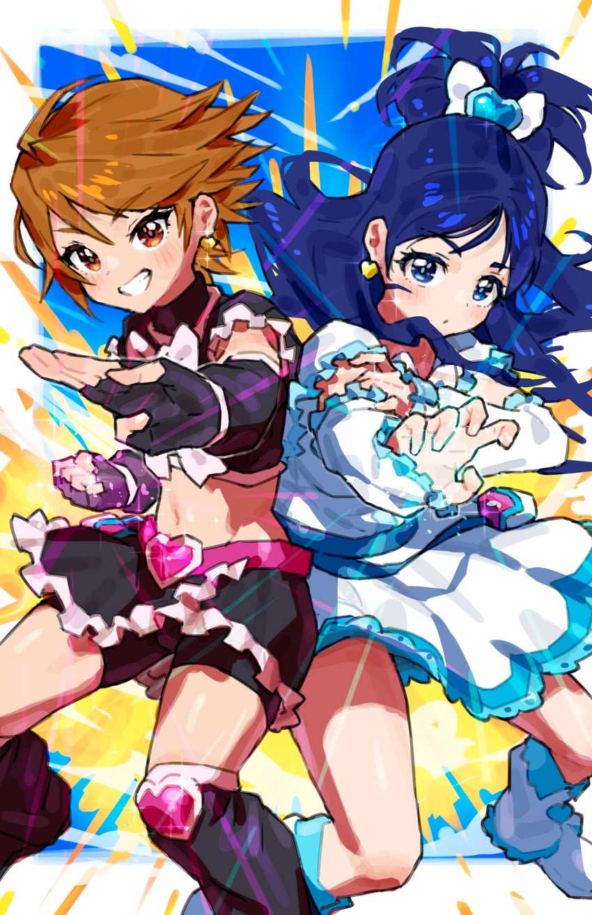 cure black and cure white (precure and 1 more) drawn by mo_(boo1719501boo)