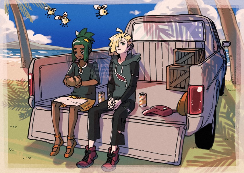 gladion, hau, and cutiefly (pokemon and 1 more) drawn by mugiccha2