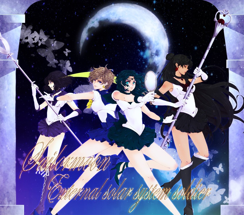 tomoe hotaru, ten'ou haruka, kaiou michiru, sailor saturn, sailor uranus, and 3 more (bishoujo senshi sailor moon) drawn by yu-ka
