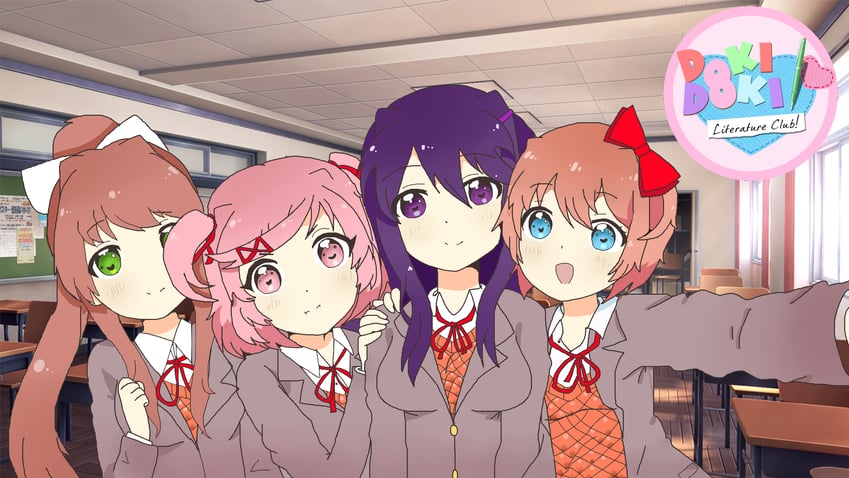 monika, natsuki, yuri, and sayori (yuruyuri and 1 more) drawn by shinoakii