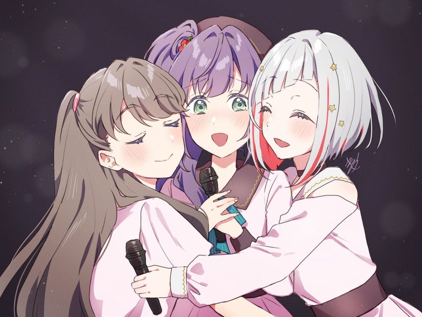 fujishima megumi, otomune kozue, and yugiri tsuzuri (love live! and 1 more) drawn by kyaku_tasu
