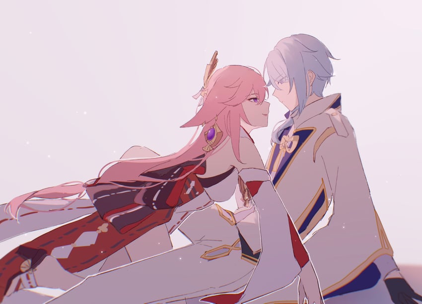 yae miko and kamisato ayato (genshin impact) drawn by hanayu_aa