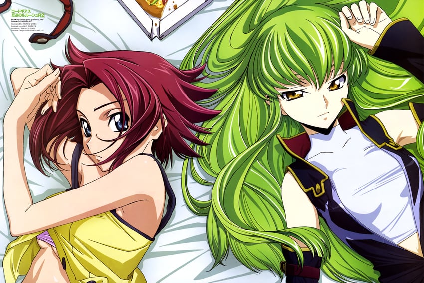 c.c. and kouzuki kallen (code geass) drawn by chiba_yuriko and shibata_akiko