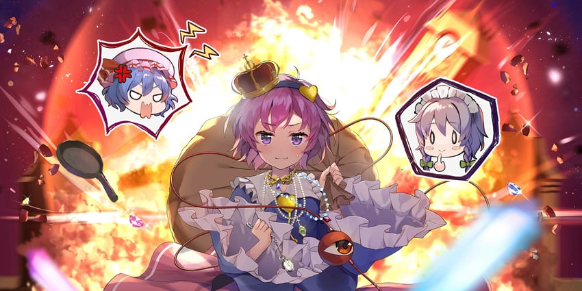 remilia scarlet, izayoi sakuya, and komeiji satori (touhou and 1 more) drawn by yushima