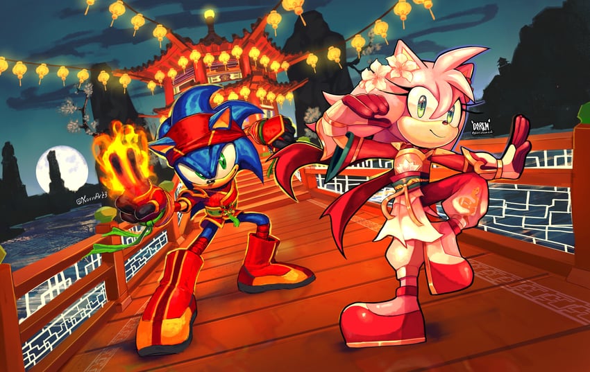 sonic the hedgehog and amy rose (sonic and 1 more) drawn by daeream and kornart