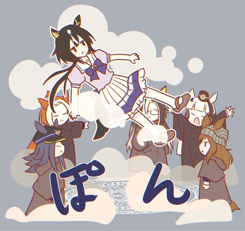 gold ship, nakayama festa, orfevre, dream journey, fenomeno, and 1 more (umamusume) drawn by kasugaemu
