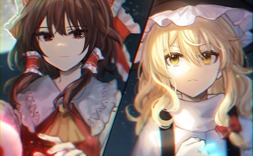 hakurei reimu and kirisame marisa (touhou and 1 more) drawn by sp0i0ppp