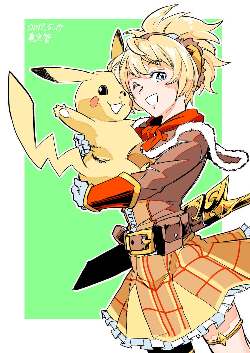 pikachu and shax (pokemon and 1 more) drawn by shinkuukan_(tetsuo3)