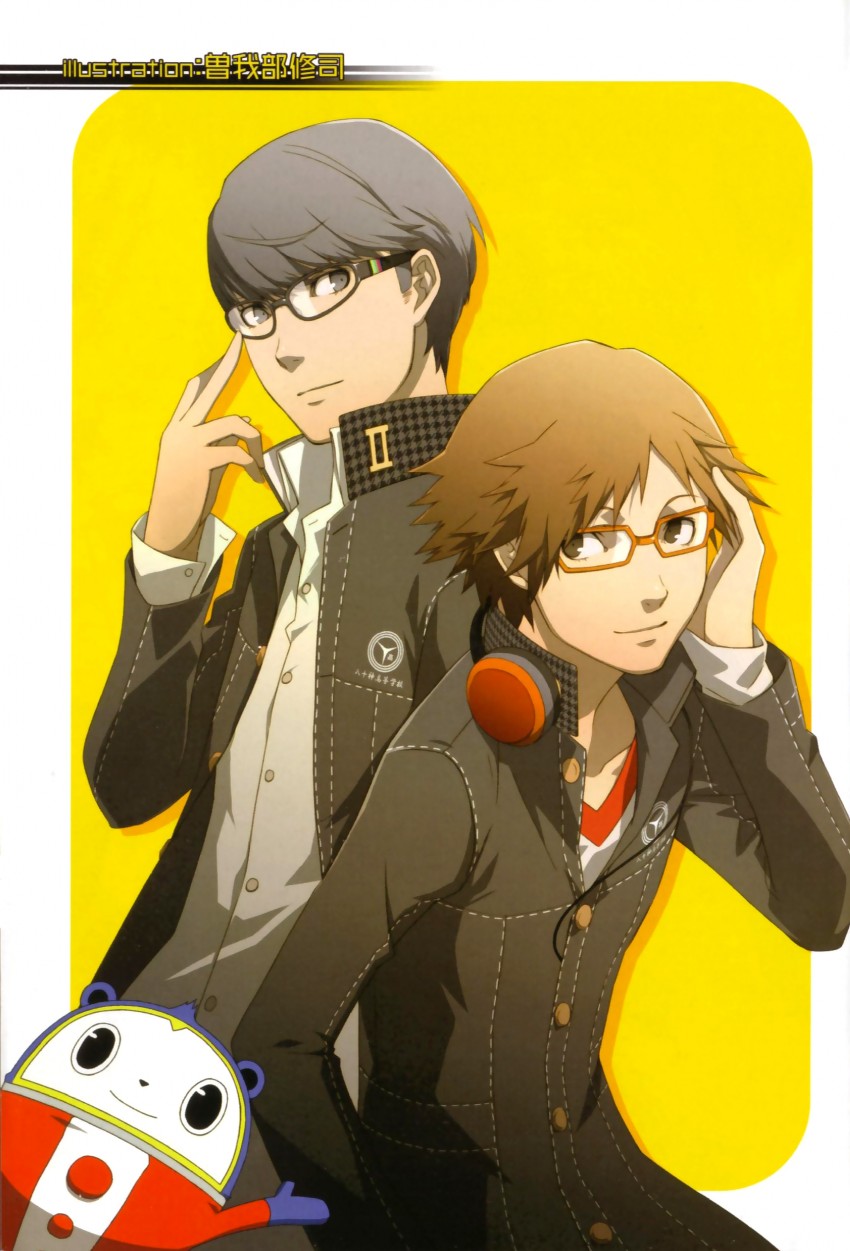 narukami yu, hanamura yousuke, and kuma (persona and 1 more) drawn by sogabe_shuuji