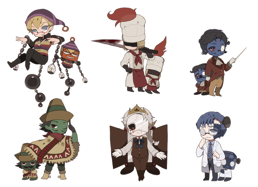 hell's chef, judgement boy, cactus gunman, poor conductor, mirror man, and 1 more (gregory horror show) drawn by ameko_(1212)