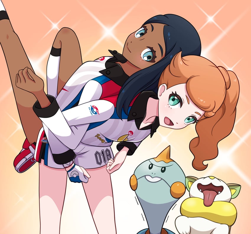 nessa, sonia, yamper, and chewtle (pokemon and 1 more) drawn by yuu_(jgvj7873)