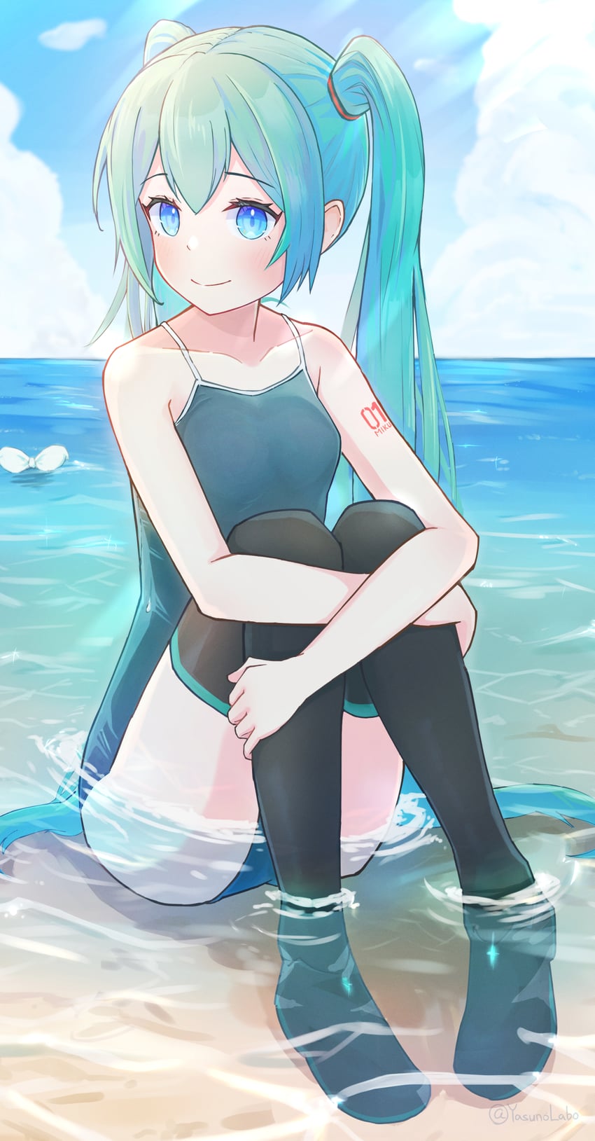 hatsune miku and kagamine rin (vocaloid) drawn by yasuno-labo