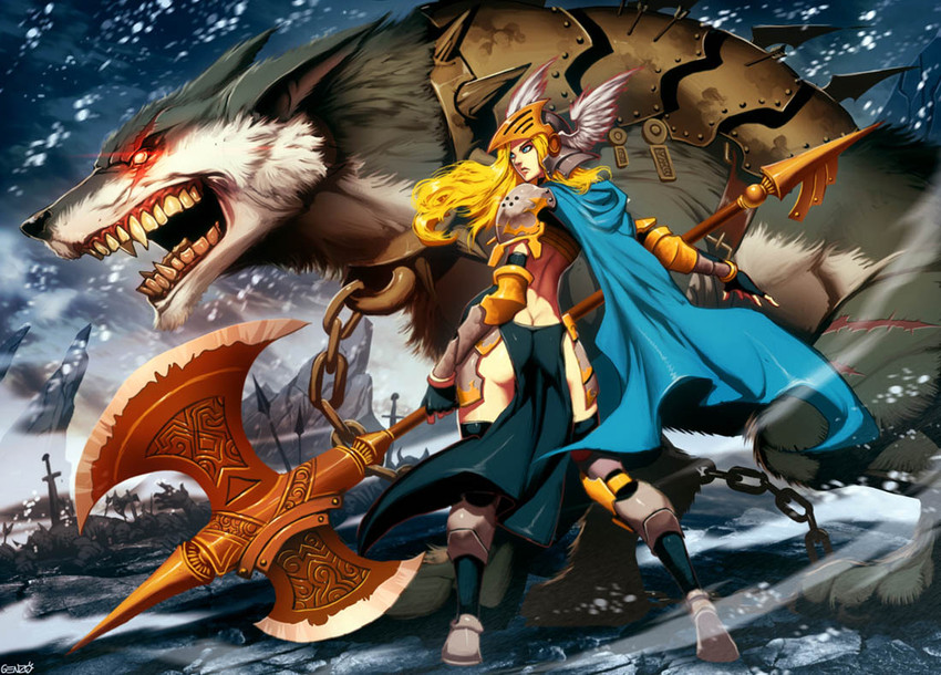 fenrir and skeggiold (norse mythology) drawn by genzoman