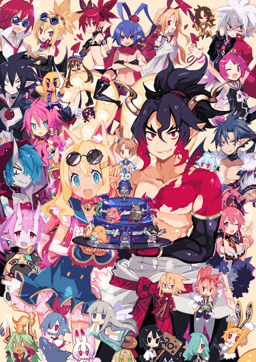 etna, prinny, flonne, laharl, pleinair, and 34 more (disgaea and 8 more) drawn by anzu_(anzuhan)