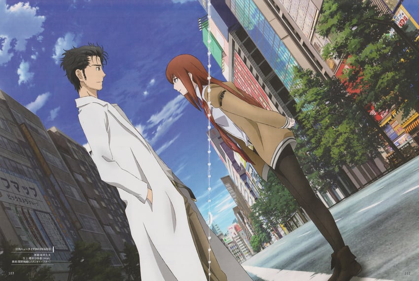 makise kurisu and okabe rintarou (science adventure and 1 more) drawn by sakai_kyuuta