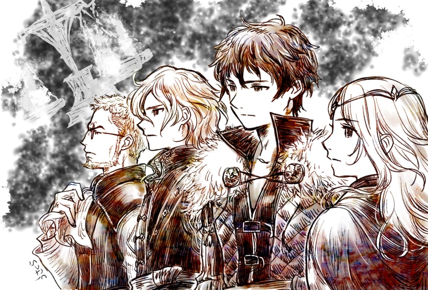 frederica aesfrost, serenoa wolffort, roland glenbrook, and benedict pascal (triangle strategy) drawn by usakura