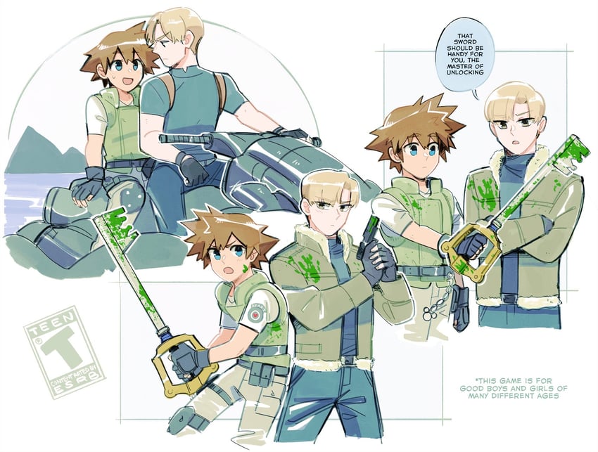 sora and leon s. kennedy (resident evil and 2 more) drawn by ange_(angeban93)