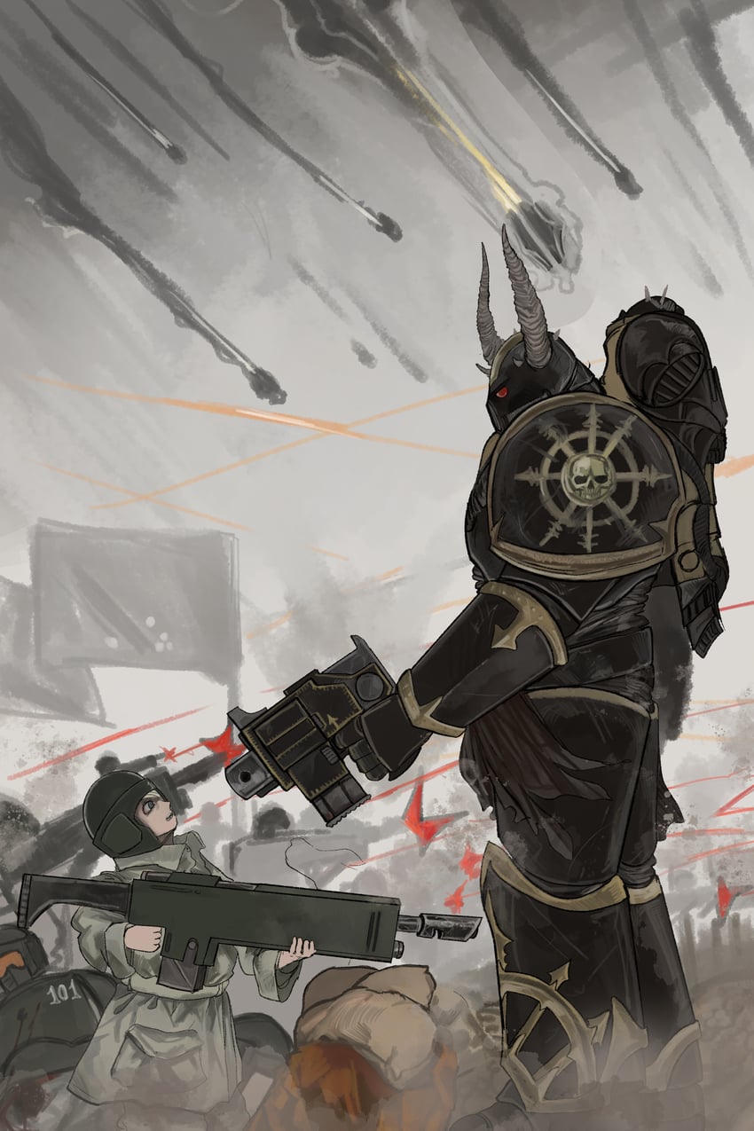 adeptus astartes, astra militarum, and chaos space marine (warhammer 40k) drawn by kkghost_tv