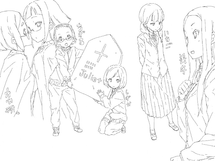 wakaouji ichigo, kinoshita shizuka, matsumoto mifuyu, shima chizuru, and occult club (k-on!) drawn by hamao