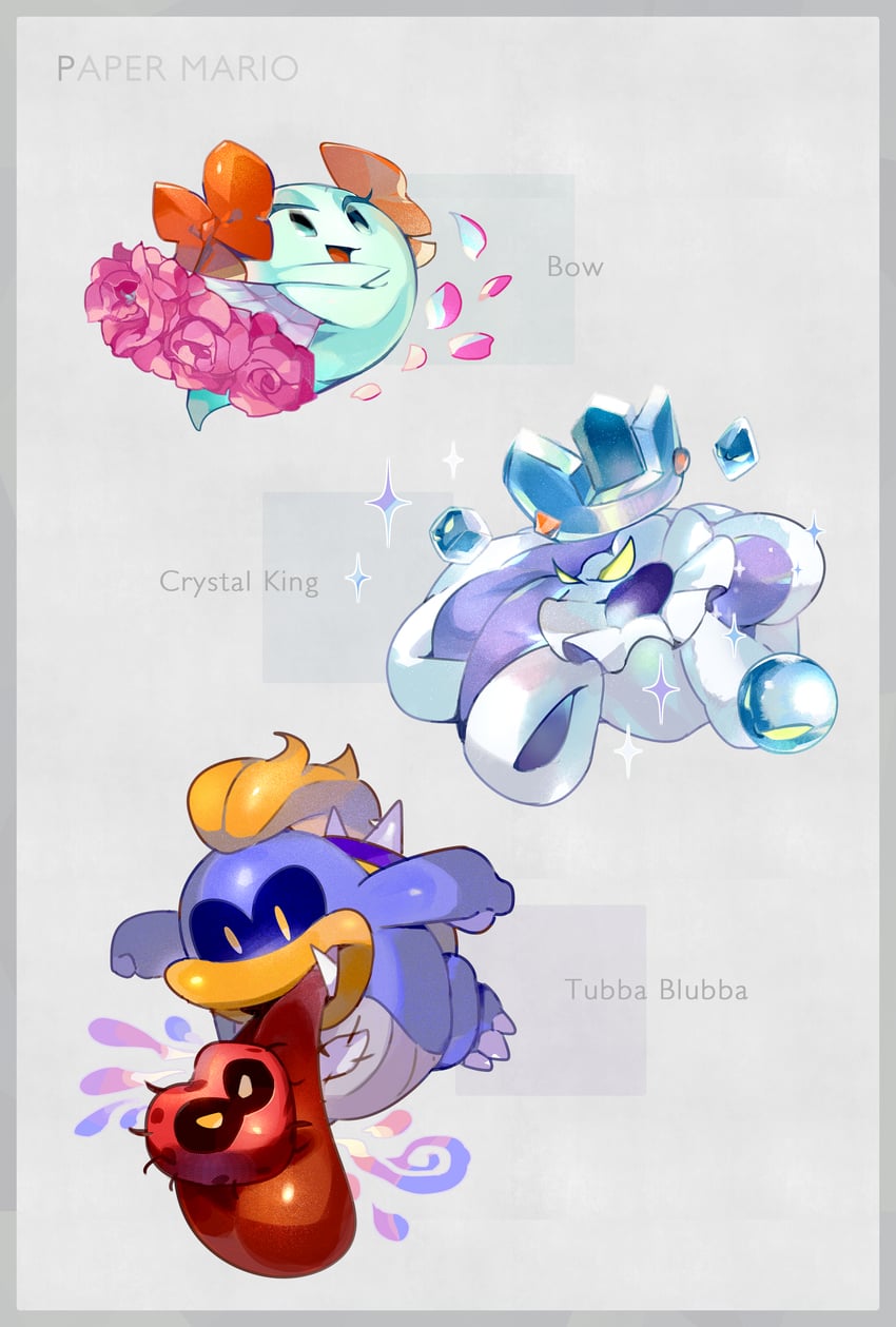 bow, tubba blubba, tubba's heart, and crystal king (mario and 2 more) drawn by higuchi_megumi