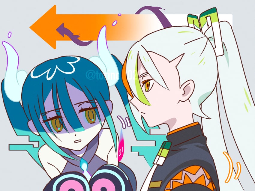 hatsune miku, ghost miku, and fighting miku (pokemon and 2 more) drawn by tebasaki_(torino_029)