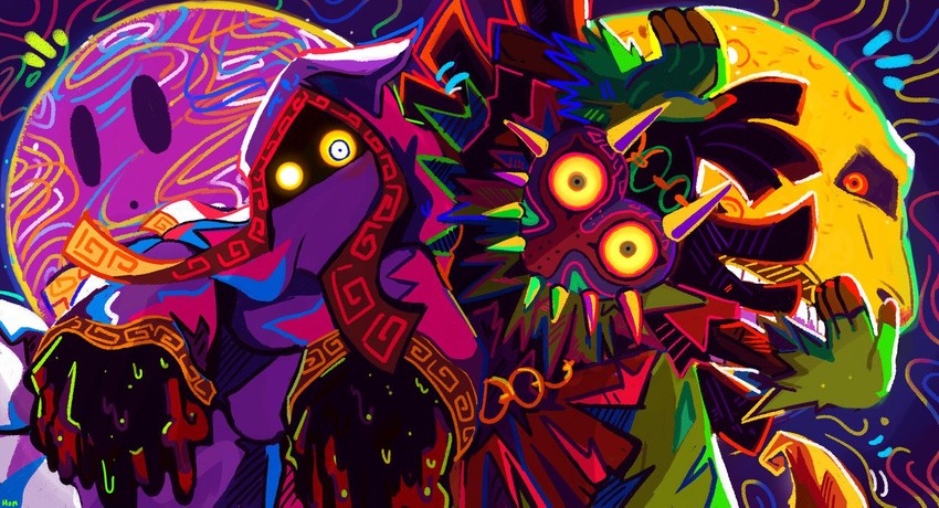 majora, void termina, skull kid, hyness, and moon (the legend of zelda and 3 more) drawn by homriette