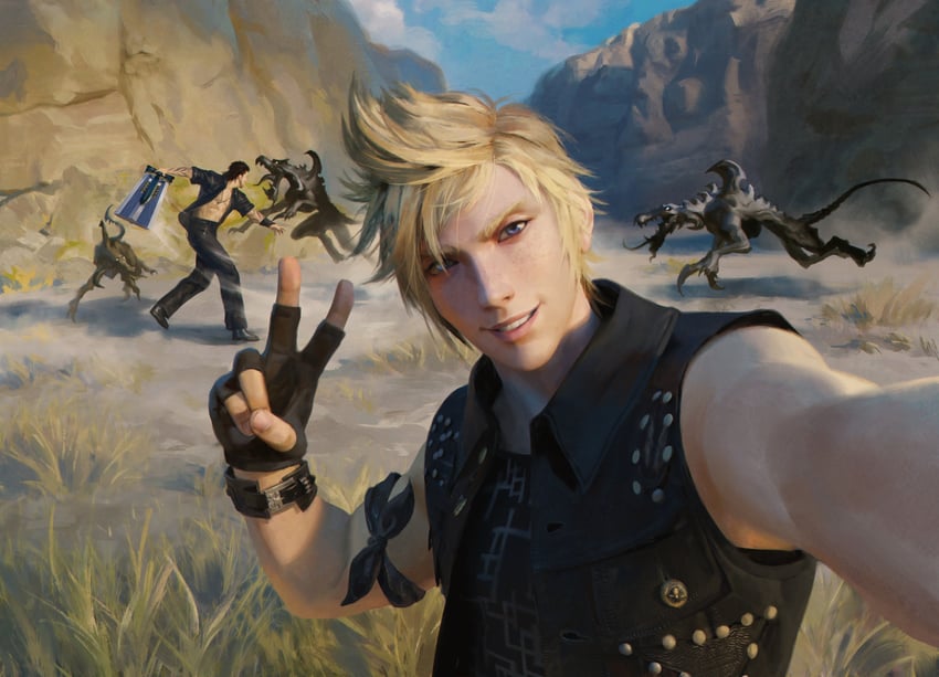 gladiolus amicitia and prompto argentum (final fantasy and 2 more) drawn by billy_christian