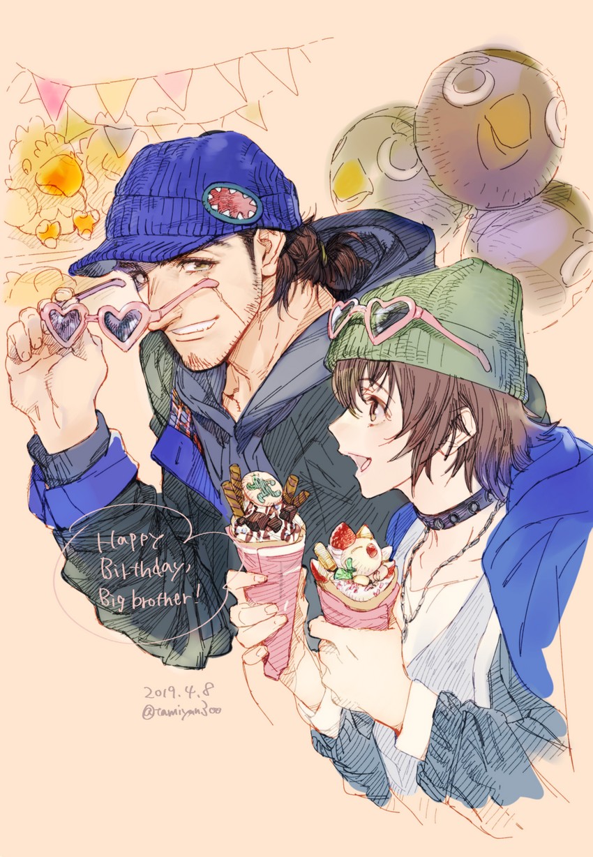 moogle, gladiolus amicitia, sabotender, and iris amicitia (final fantasy and 1 more) drawn by tamiyan_(tamiyan300)
