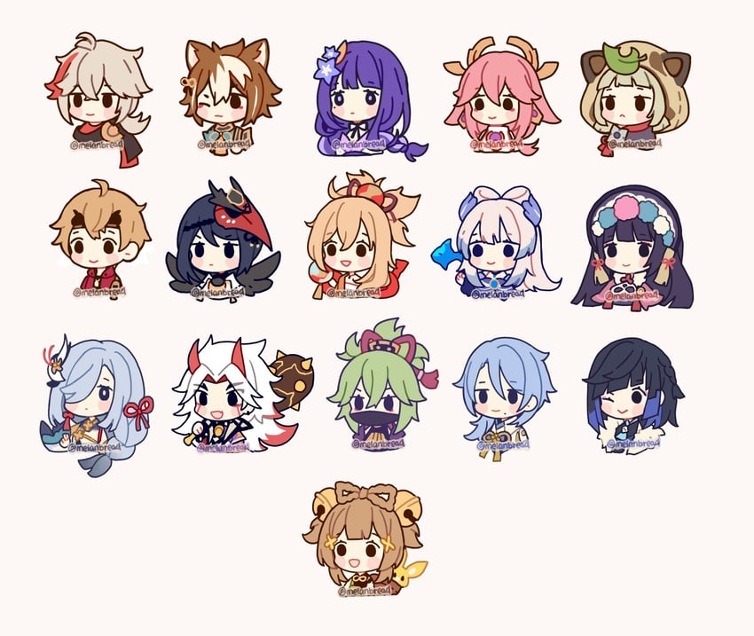 raiden shogun, yae miko, shenhe, yelan, sangonomiya kokomi, and 11 more (genshin impact) drawn by melanbread