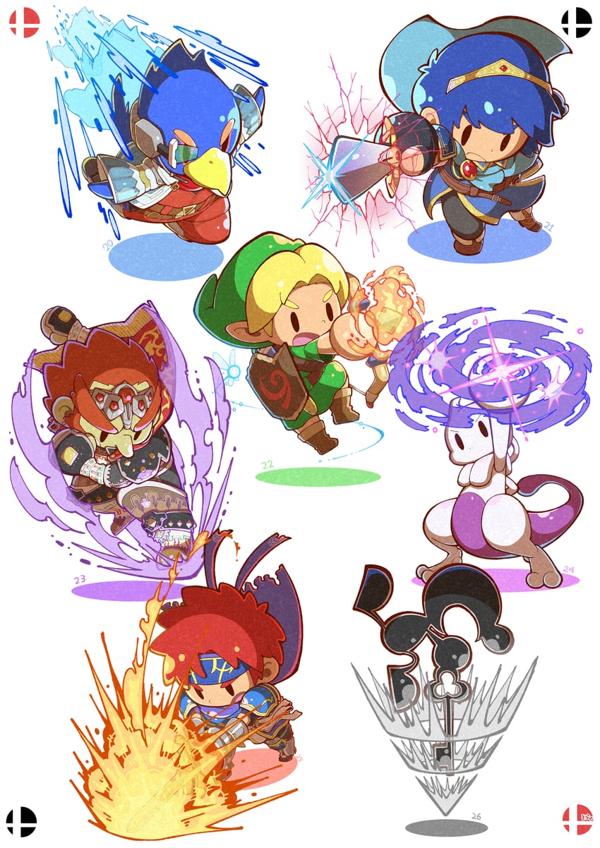link, marth, ganondorf, young link, mewtwo, and 4 more (pokemon and 8 more) drawn by 04sora40