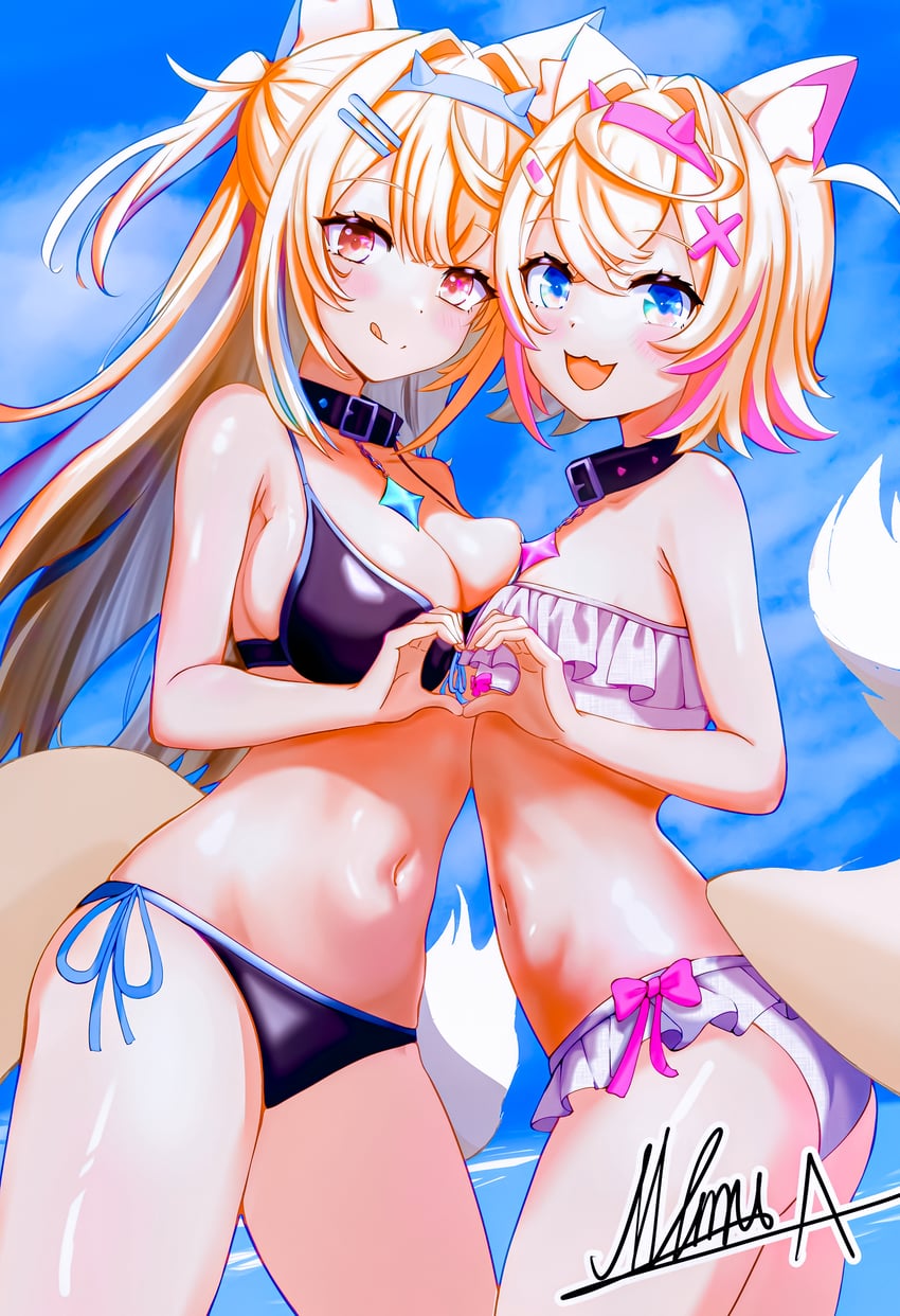 fuwawa abyssgard and mococo abyssgard (hololive and 1 more) drawn by akamiya_mumu