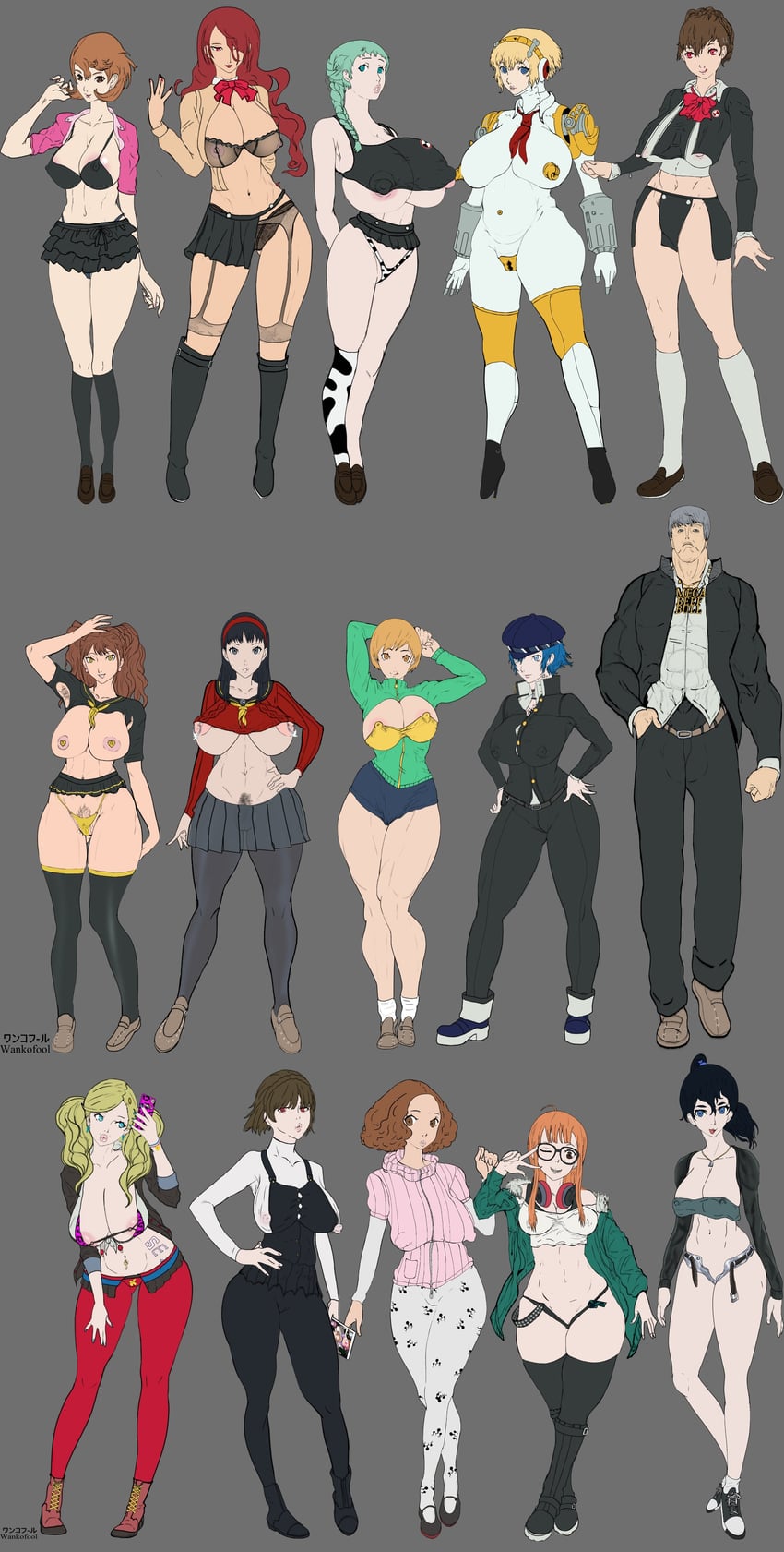 narukami yu, shirogane naoto, satonaka chie, aigis, kujikawa rise, and 10 more (persona and 5 more) drawn by wankofool
