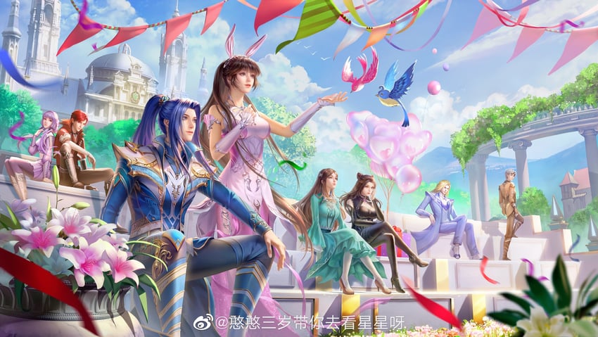 xiao wu, ning rongrong, tang san, zhu zhuqing, oscar, and 3 more (douluo dalu) drawn by man_yue_chuanmei