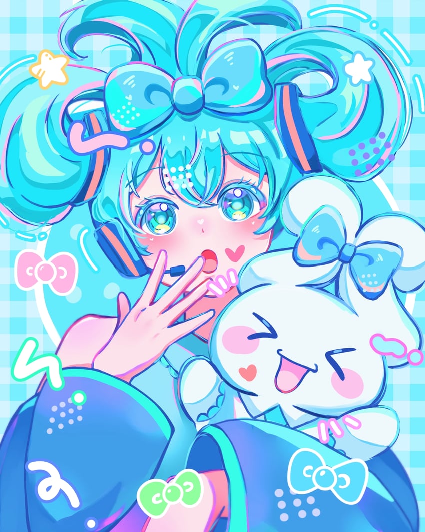 hatsune miku, cinnamoroll, and cinnamiku (vocaloid and 2 more) drawn by kotton_(tapiokagohann)