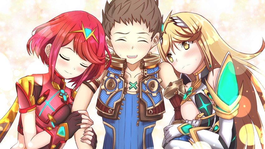 pyra, mythra, and rex (xenoblade chronicles and 1 more) drawn by rurutan_(kohamatrio)