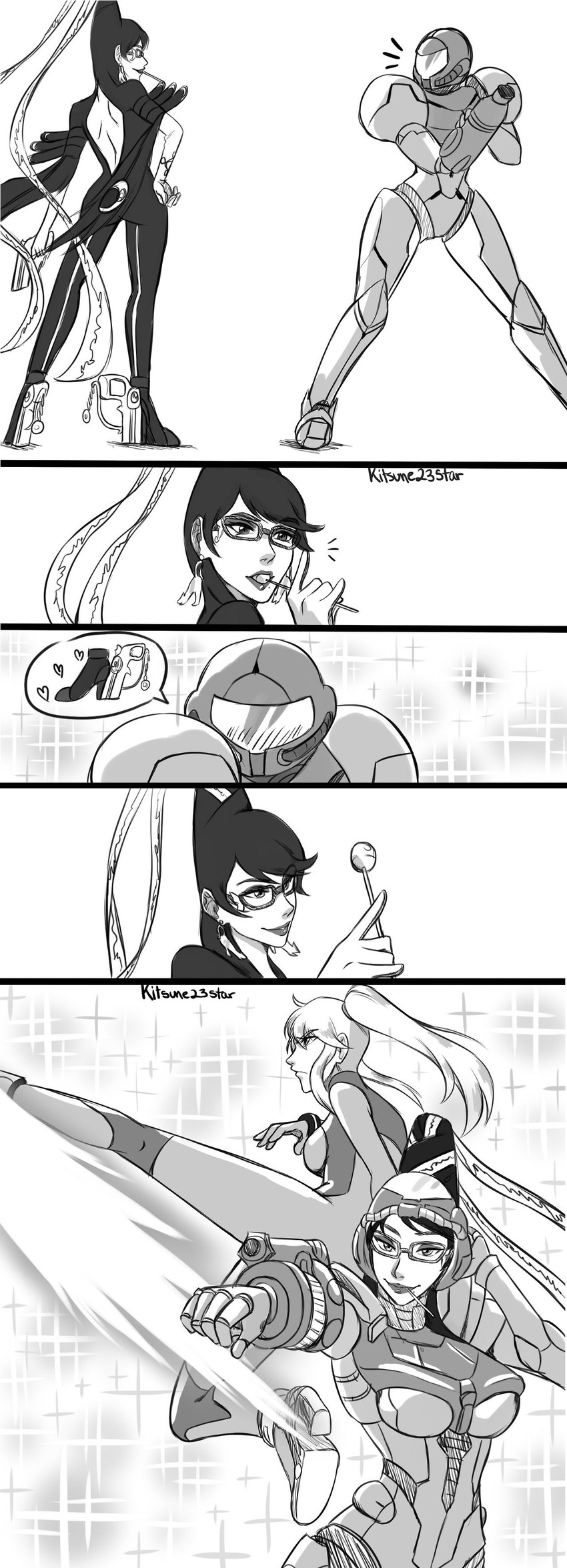 samus aran and bayonetta (super smash bros. and 4 more) drawn by kitsune23star