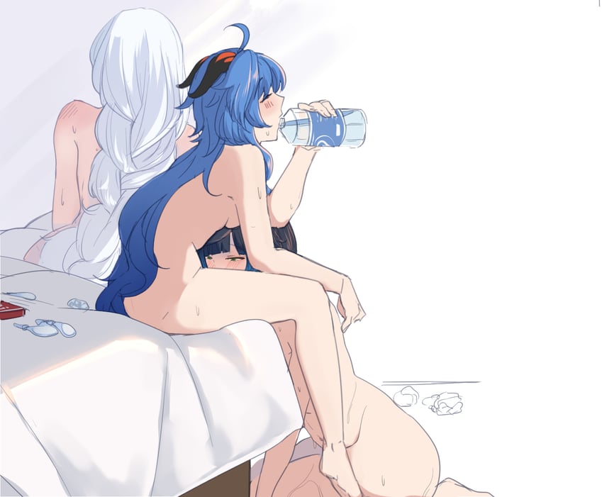 ganyu, shenhe, and yelan (genshin impact) drawn by hinagi_(fox_priest)