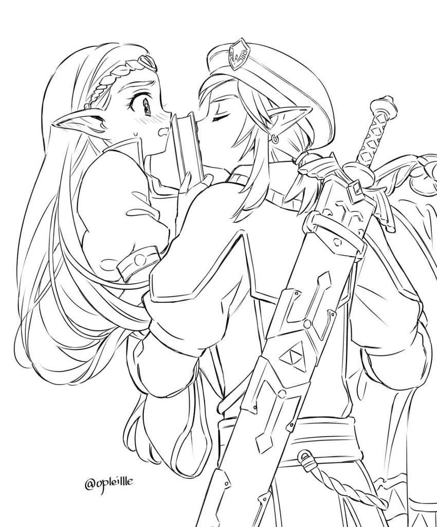 link and princess zelda (the legend of zelda and 1 more) drawn by opleillle
