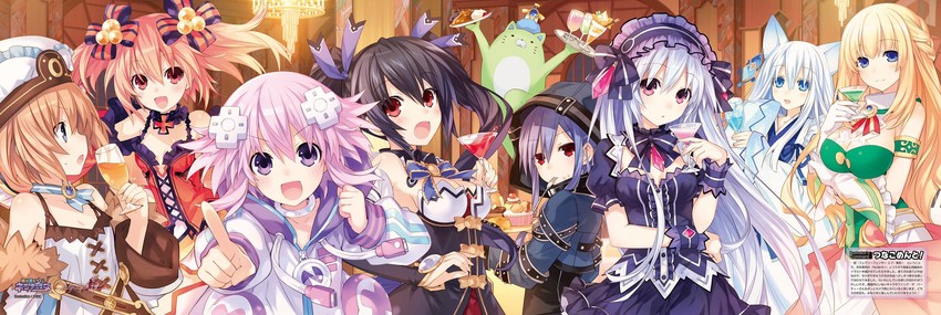 neptune, noire, blanc, vert, tiara, and 4 more (neptune and 1 more) drawn by tsunako