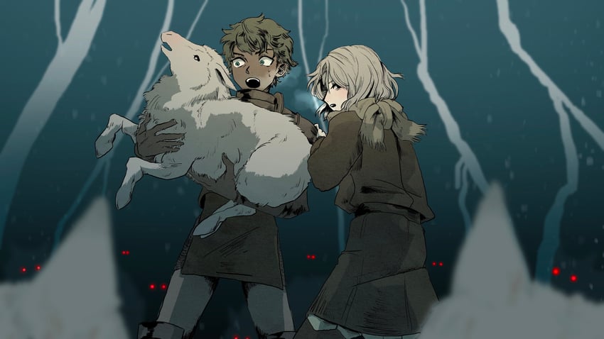 mithrun, kabru, and barometz (dungeon meshi) drawn by pachix2_corgi