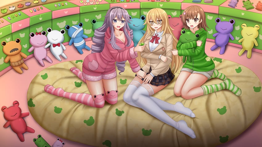 misaka mikoto, shokuhou misaki, gekota, hokaze junko, pyonko, and 1 more (toaru majutsu no index and 1 more) drawn by kazenokaze