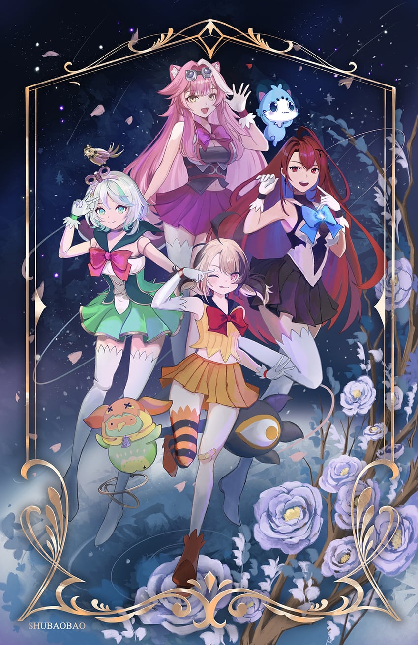 raora panthera, gigi murin, cecilia immergreen, elizabeth rose bloodflame, chattino, and 1 more (hololive and 1 more) drawn by xshubaobao
