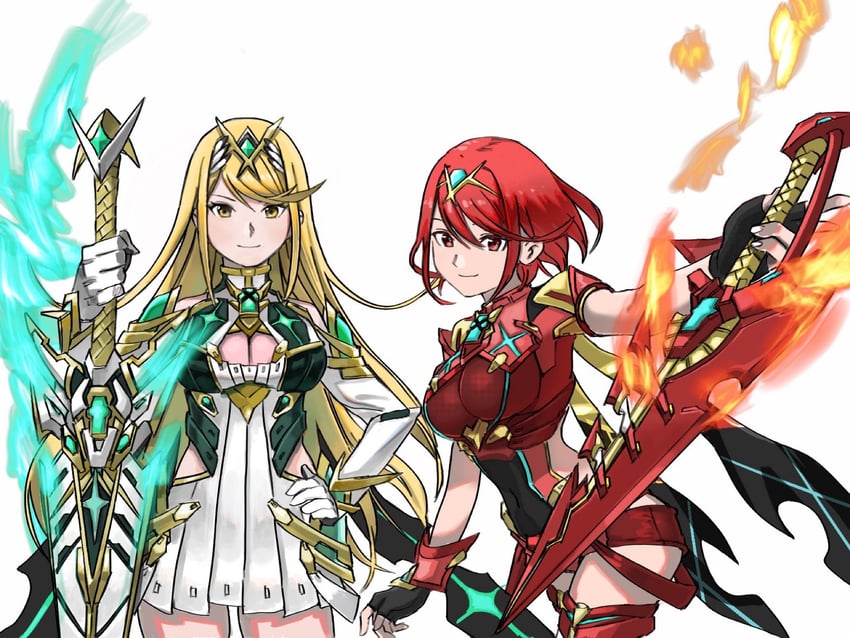pyra and mythra (xenoblade chronicles and 1 more) drawn by fakaisoko94