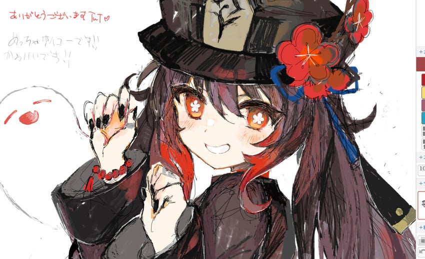 hu tao and boo tao (genshin impact) drawn by irodori_warabi